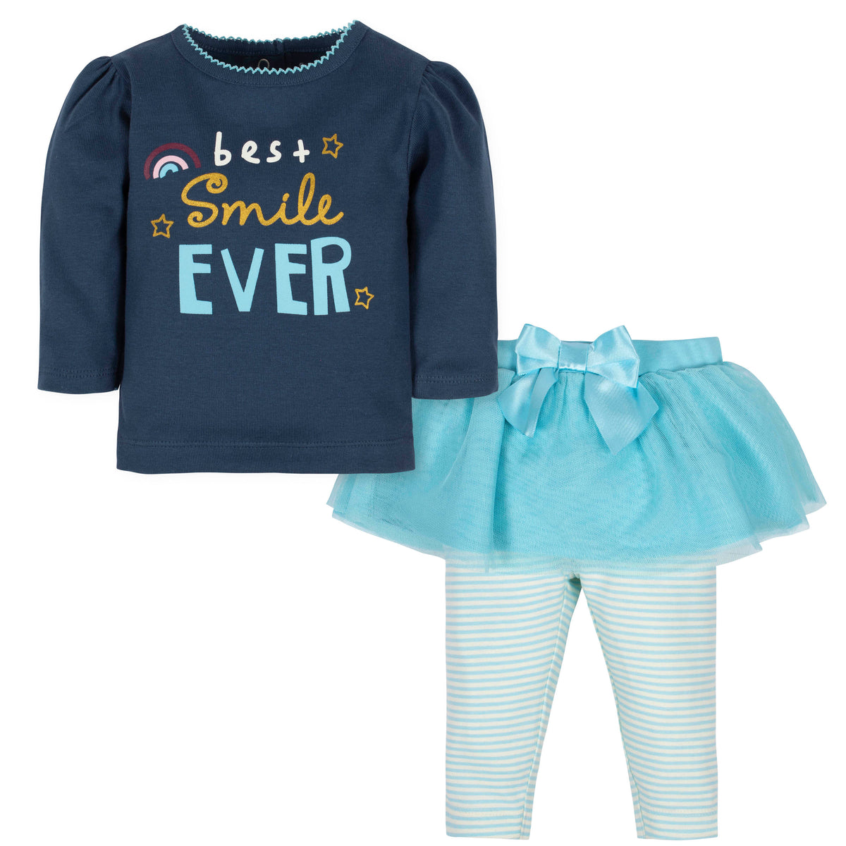 2-Piece Baby Girls Smile Shirt and Tutu Legging Set