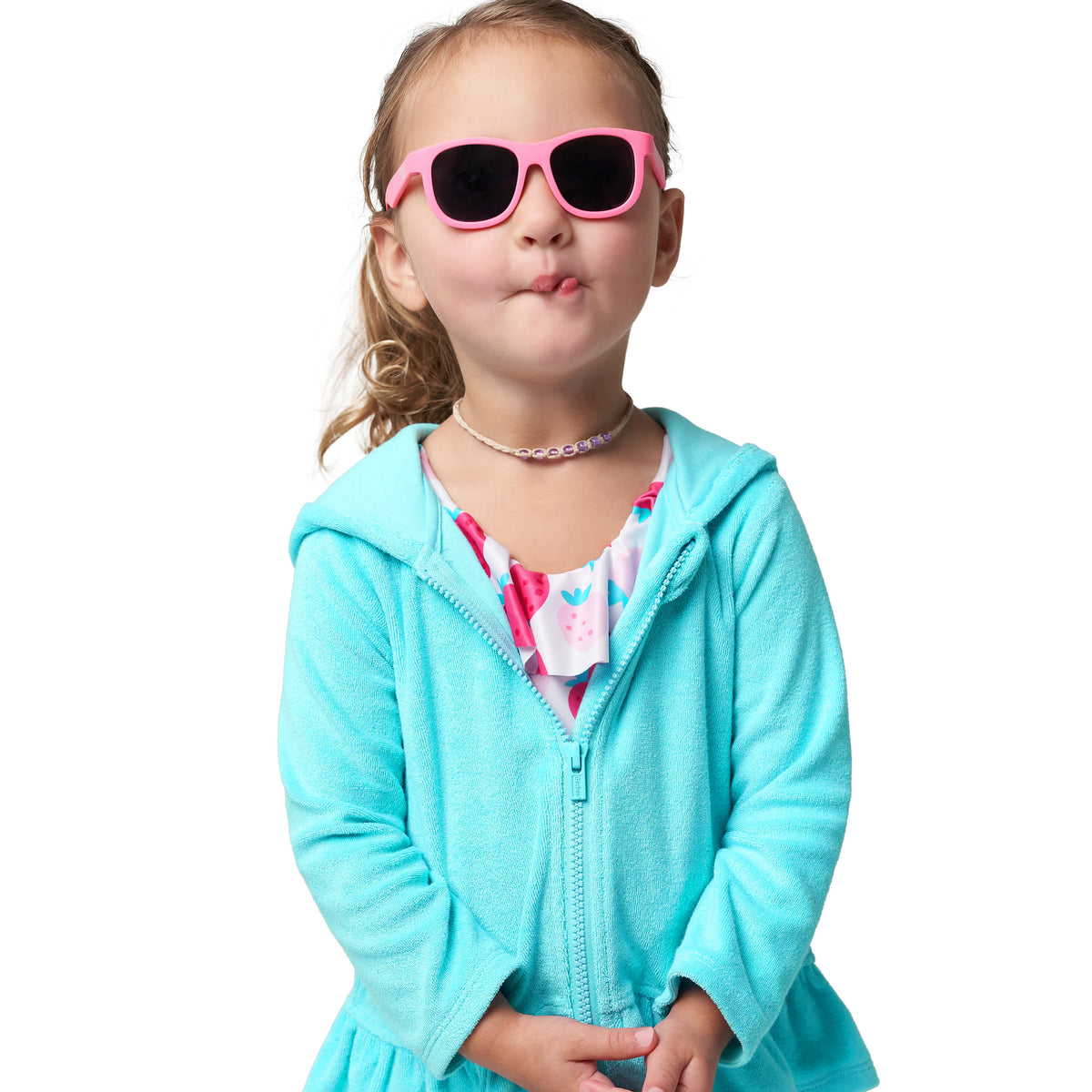 Baby & Toddler Girls Aqua Hooded Zip Front Terry Coverup, view 3