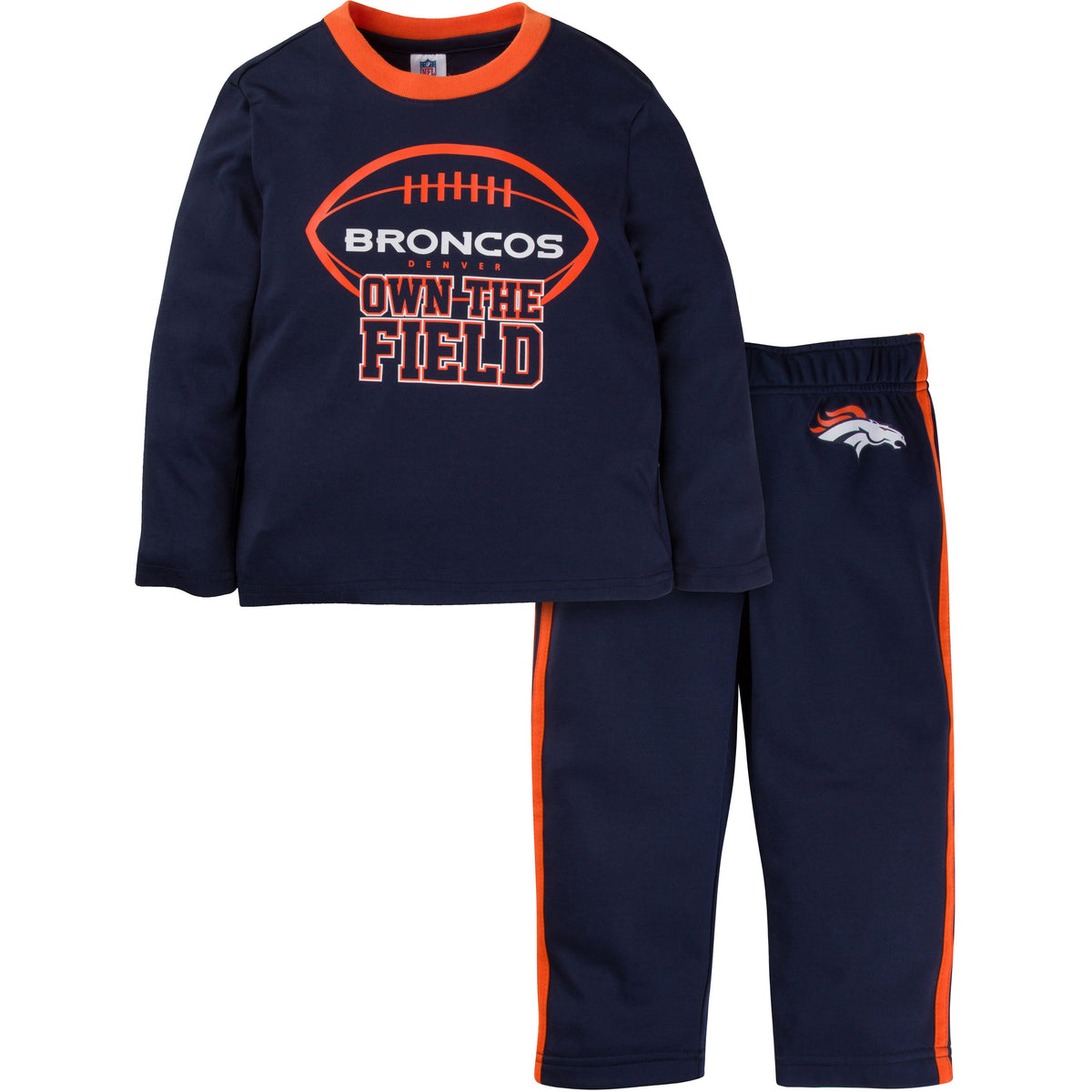 2-Piece Toddler Boys Broncos Long Sleeve Tee Shirt and Pant Set