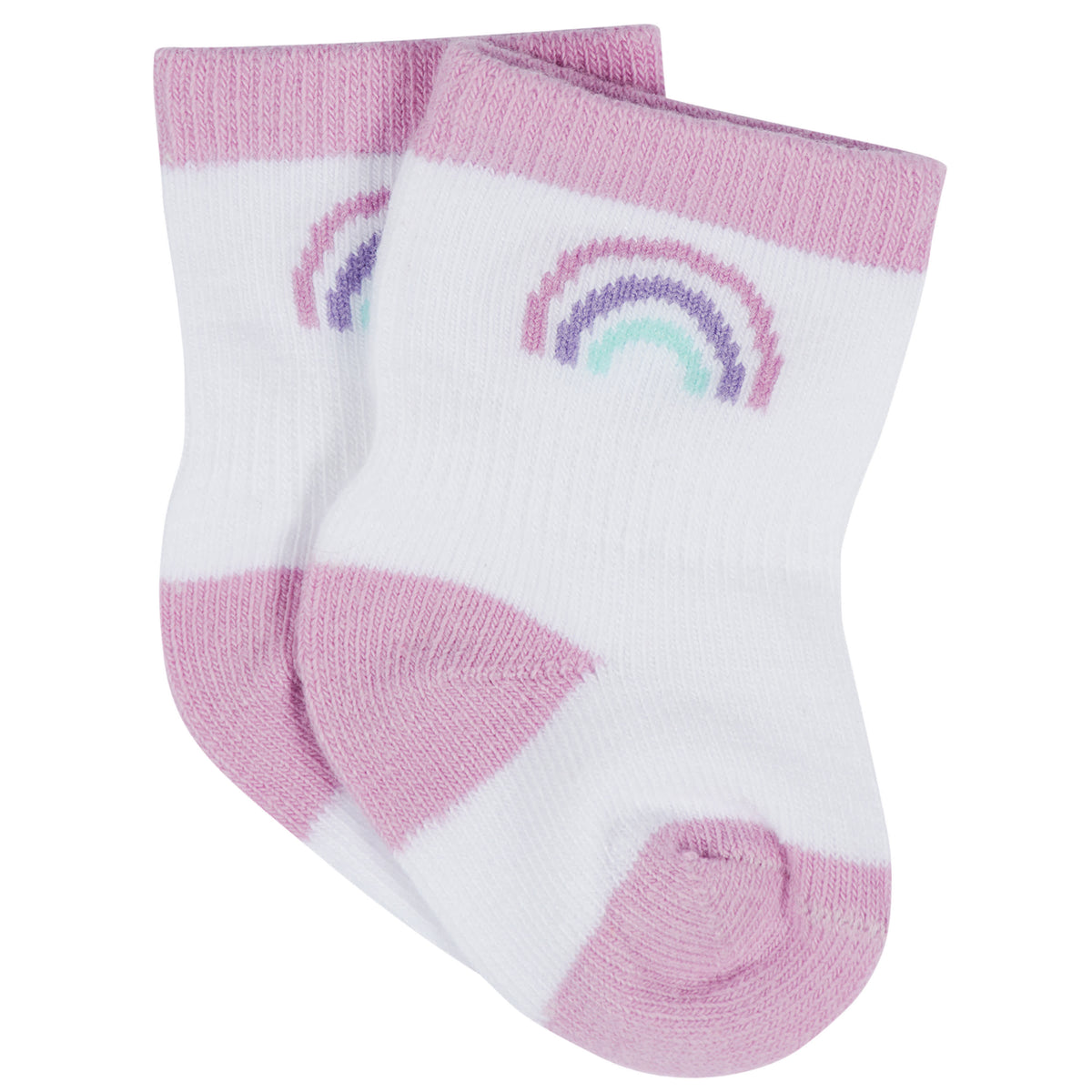 12-Pack Baby & Toddler Girls Rainbow Floral Jersey Crew Wiggle Proof Socks, view 5