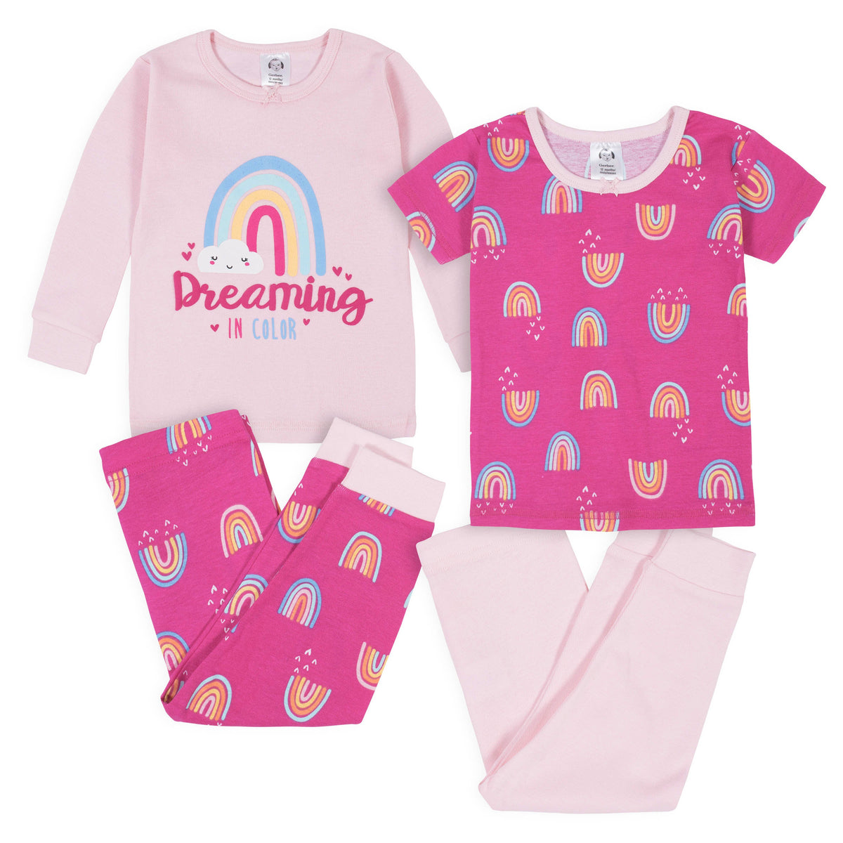 4-Piece Girls Rainbows Snug Fit Cotton Pajamas
