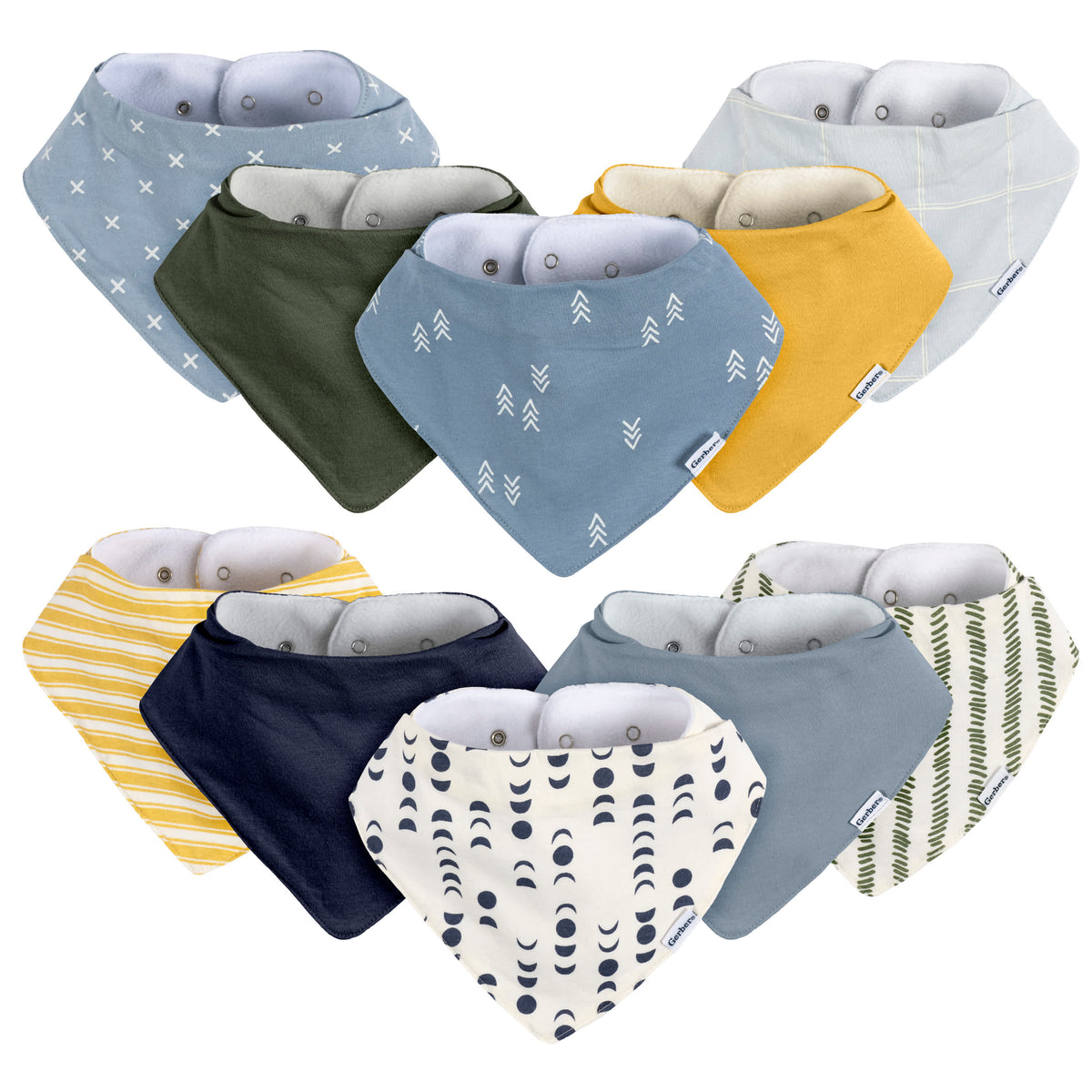 10-Pack Baby Girls Multi Blues Bandana Bib
