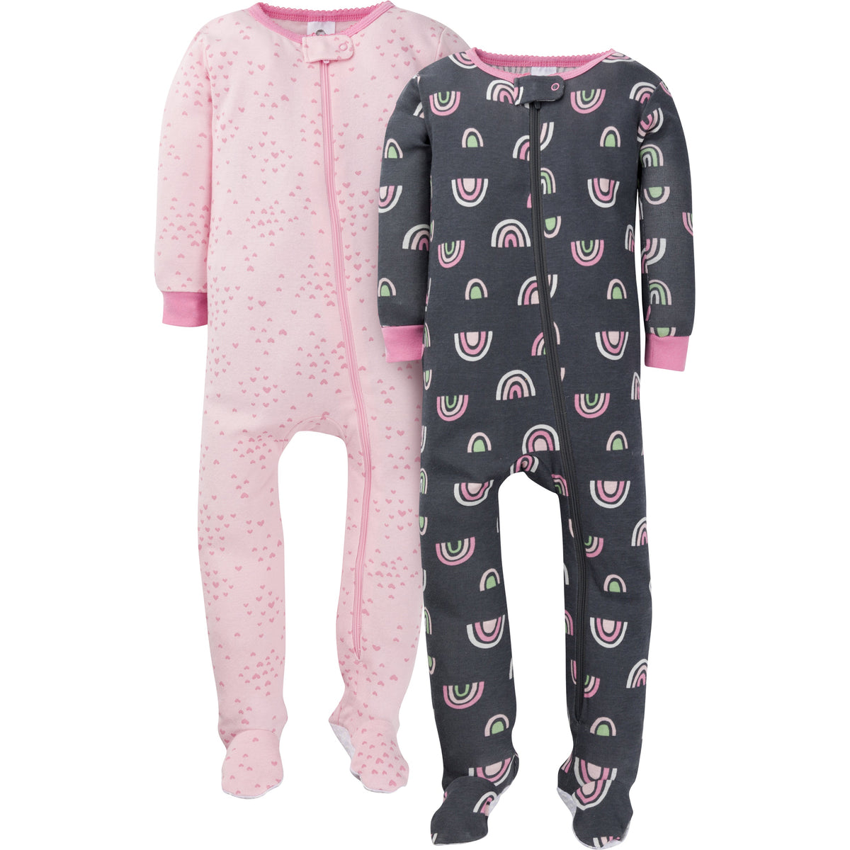 2-Pack Girls Rainbow Snug Fit Footed Cotton Pajamas