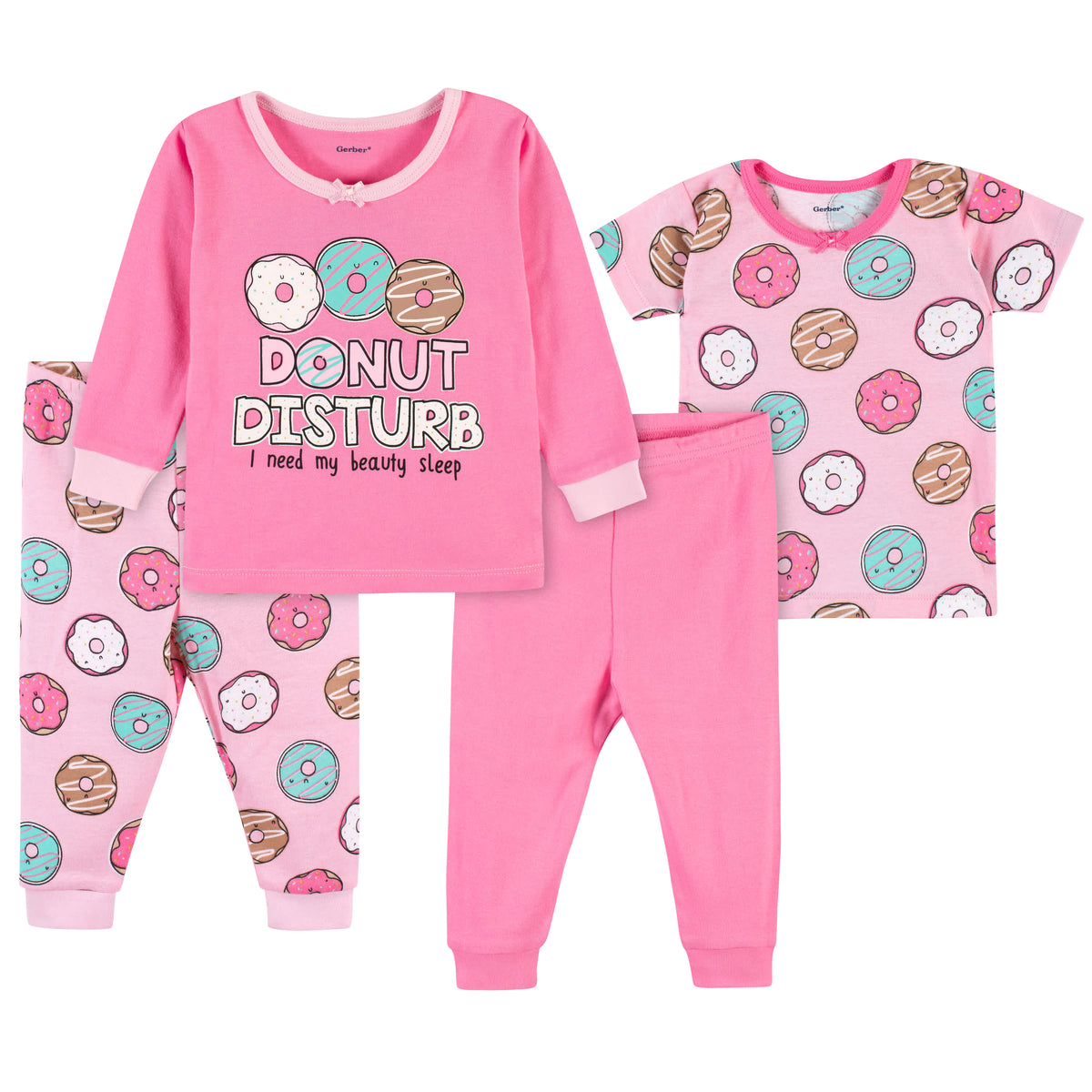 4-Piece Infant & Toddler Girls Donuts Snug Fit Cotton Pajamas