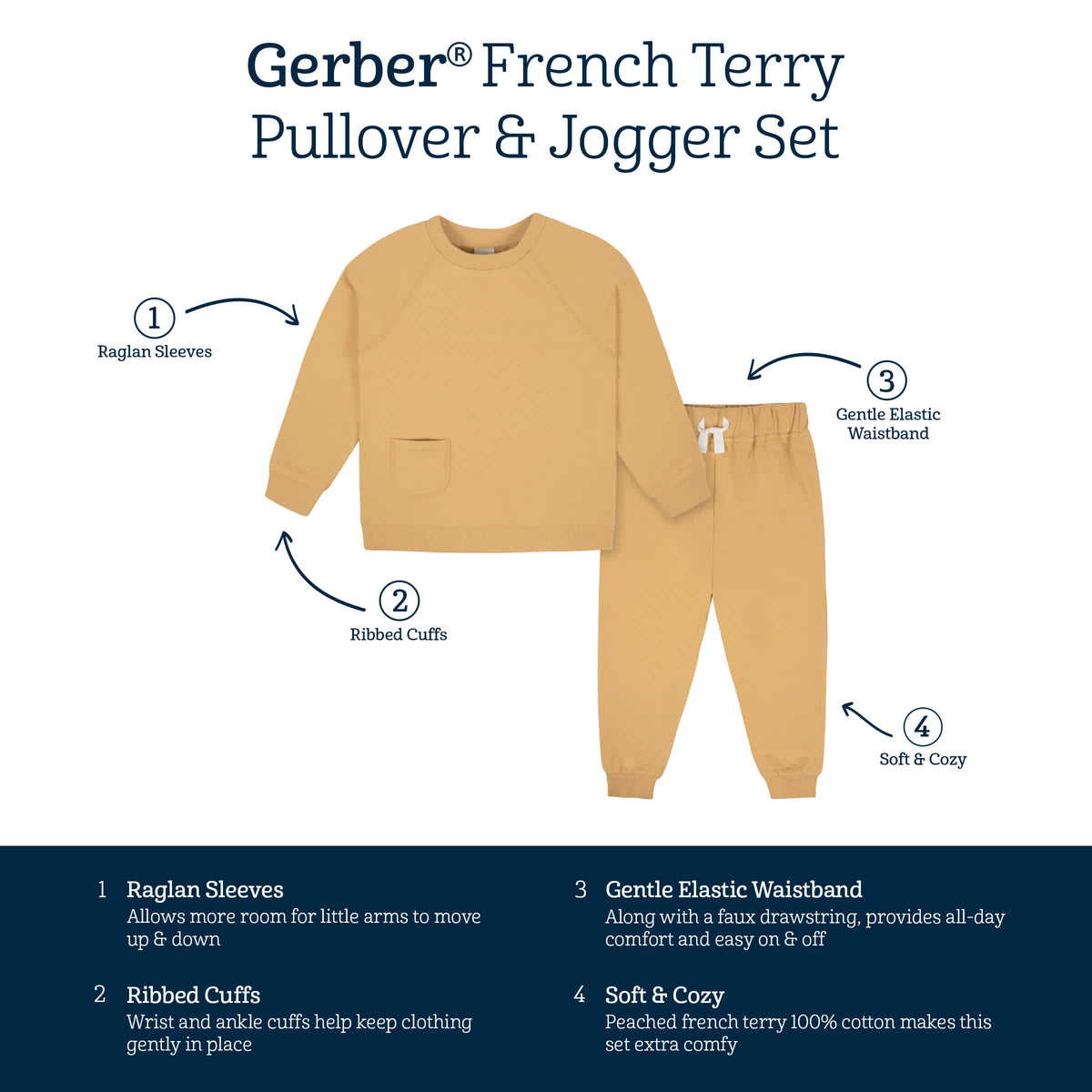 2-Piece Infant & Toddler Boys Mustard French Terry Pullover & Jogger Set, view 6