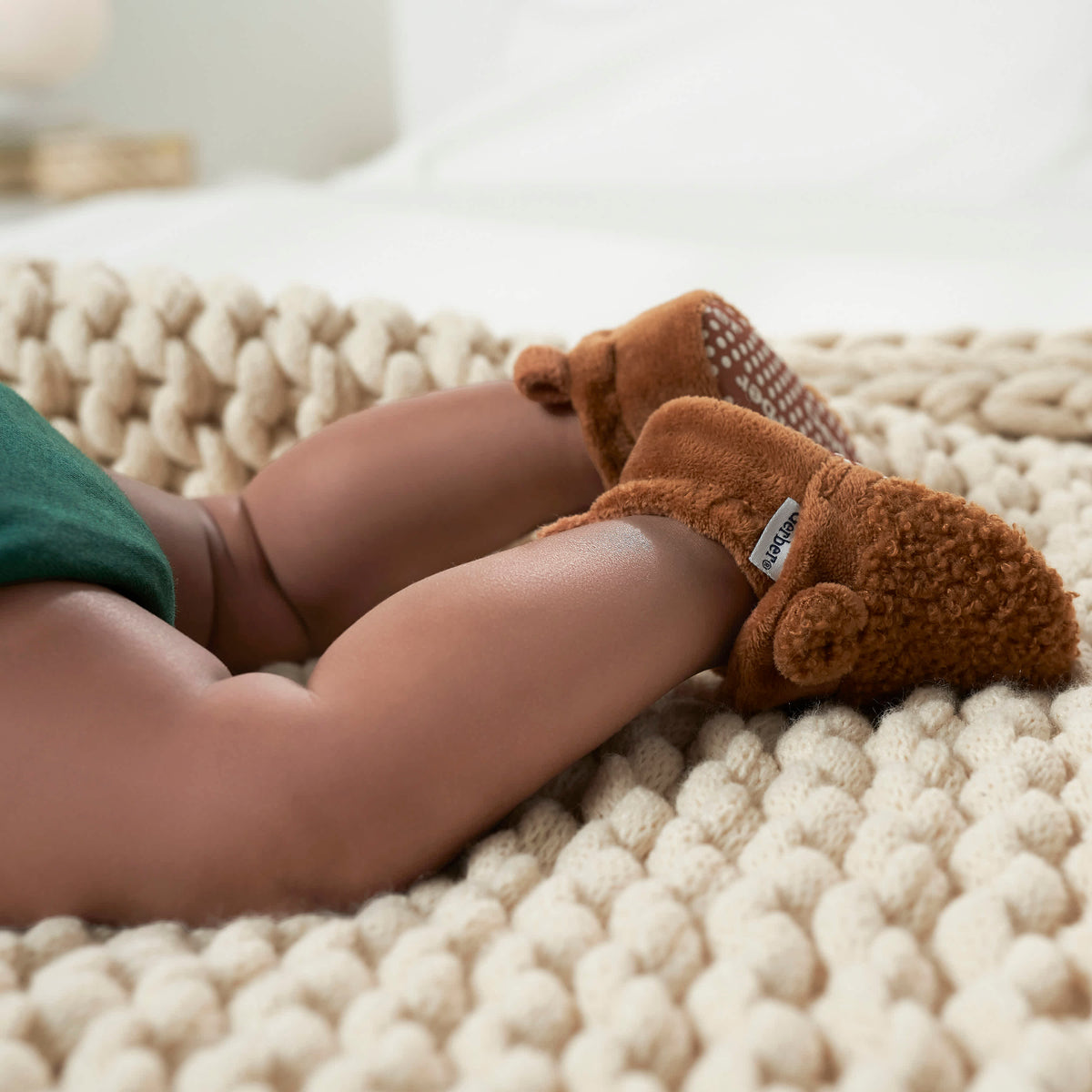 Baby Neutral Brown Sherpa Booties, view 3