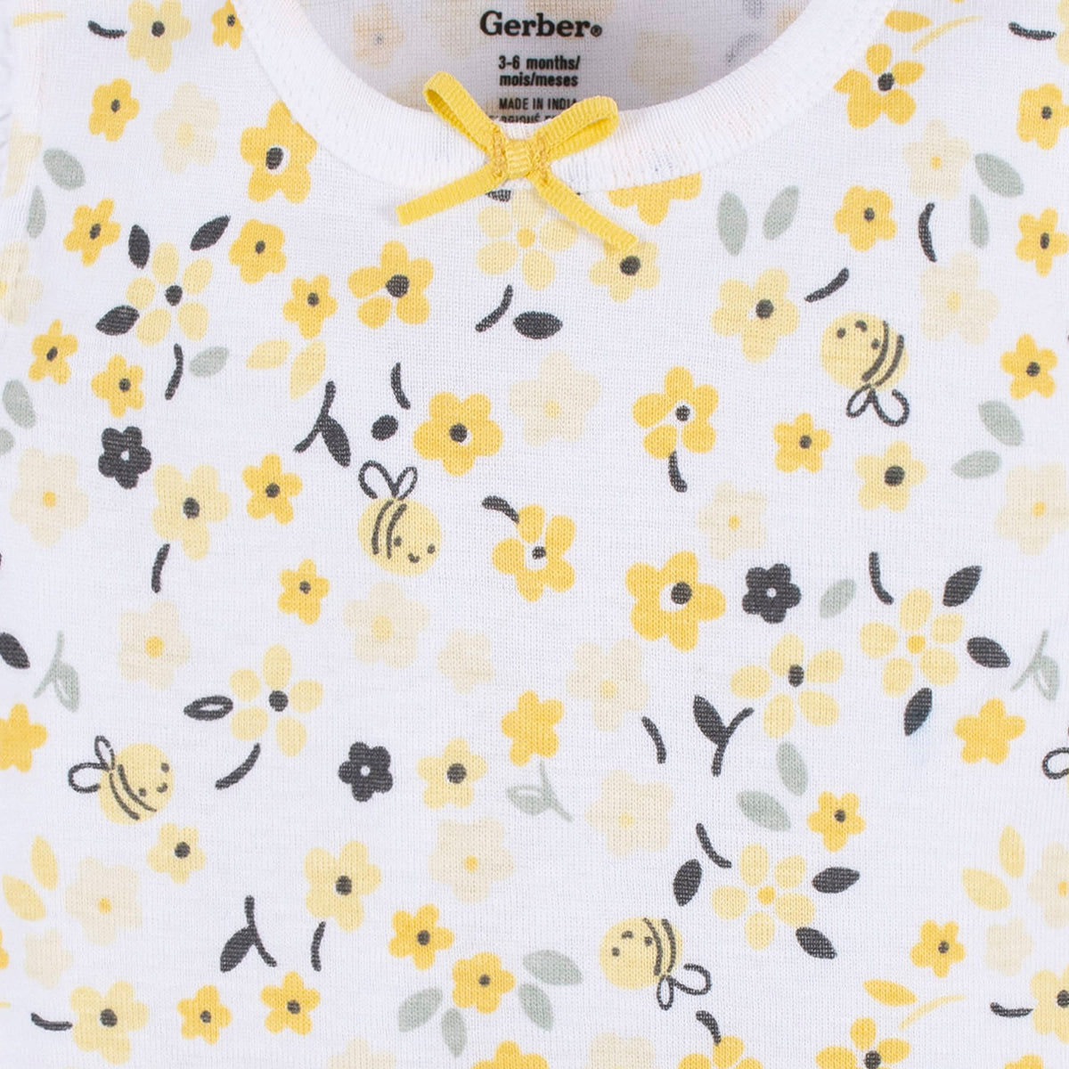 4-Pack Baby Girls Bee Garden Sleeveless Onesies Bodysuits, view 5