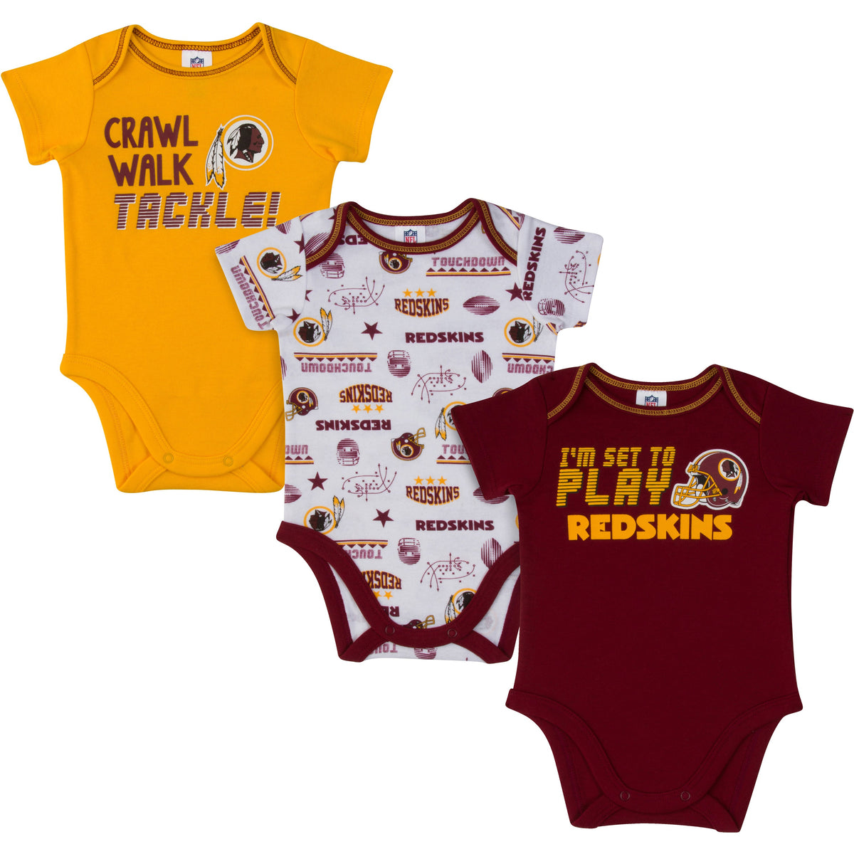 3-Pack Washington Redskins Short Sleeve Bodysuits