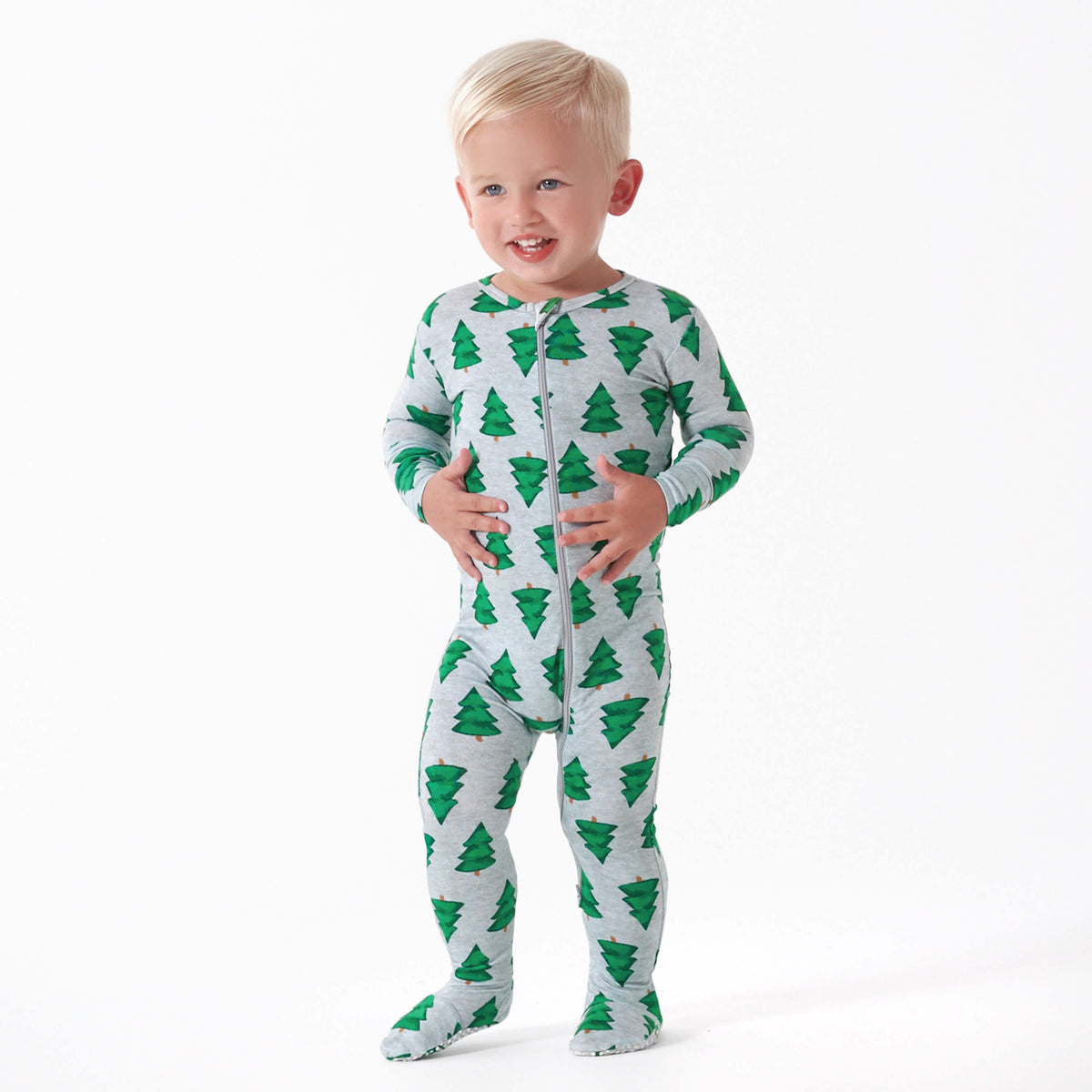 Baby Spruce Buttery Soft Viscose Made from Eucalyptus Snug Fit Footed Holiday Pajamas, view 1