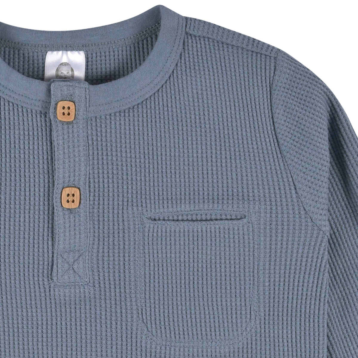 2-Pack Infant & Toddler Boys Dusty Blue & Navy Waffle Knit Henleys, view 3