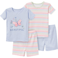 4-Piece Infant & Toddler Girls Stripe Shorts Pajamas Set