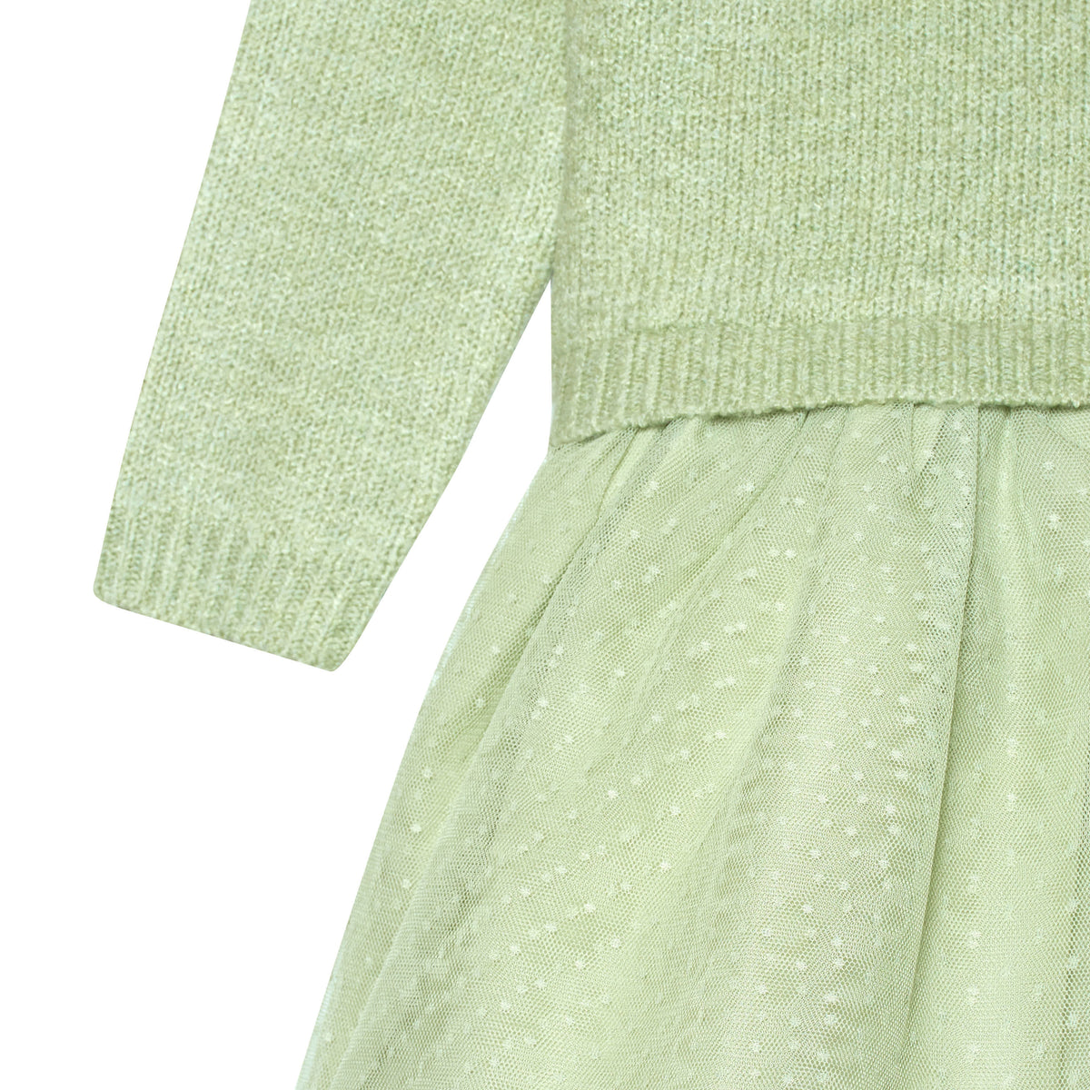 Infant & Toddler Girls Green Sweater Dress With Tulle Skirt, view 3