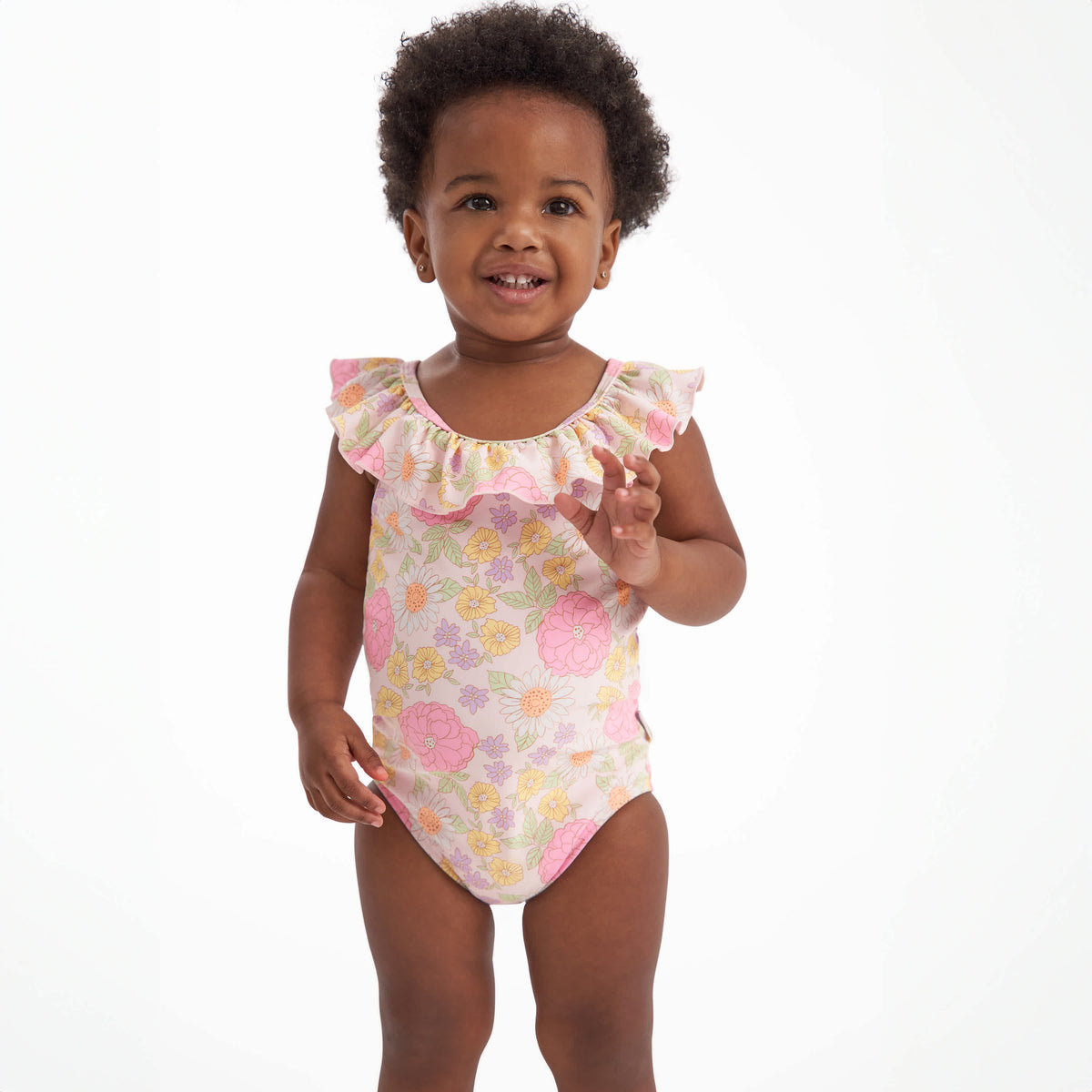 Baby Girls Retro Floral Swimsuit, view 2