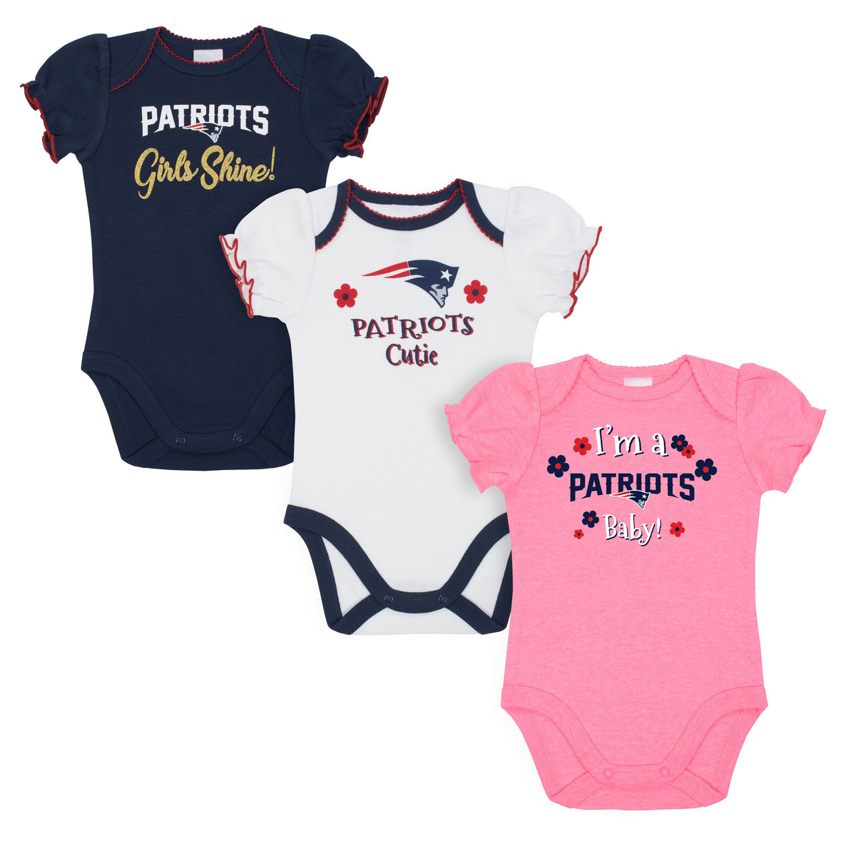 3-Pack New England Patriots Short Sleeve Bodysuits