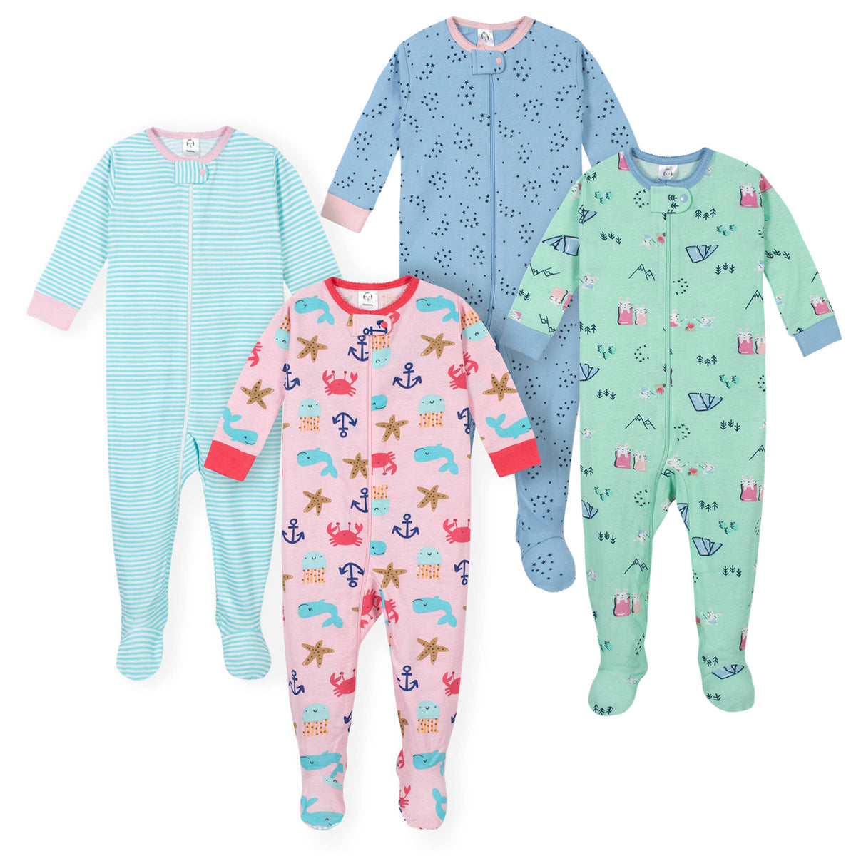 4-Pack Baby Girls Camping/Sea Snug Fit Pajamas