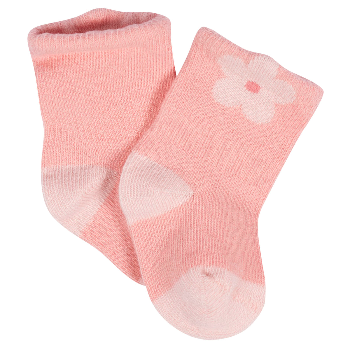 8-Pack Baby Girls Golden Floral Jersey Wiggle Proof Socks, view 2