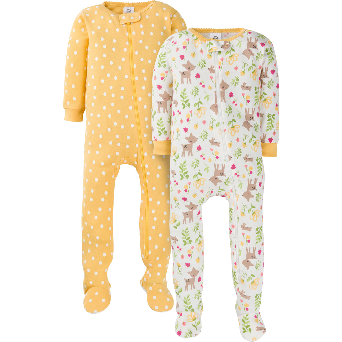 2-Pack Girls Deer Snug Fit Footed Cotton Pajamas