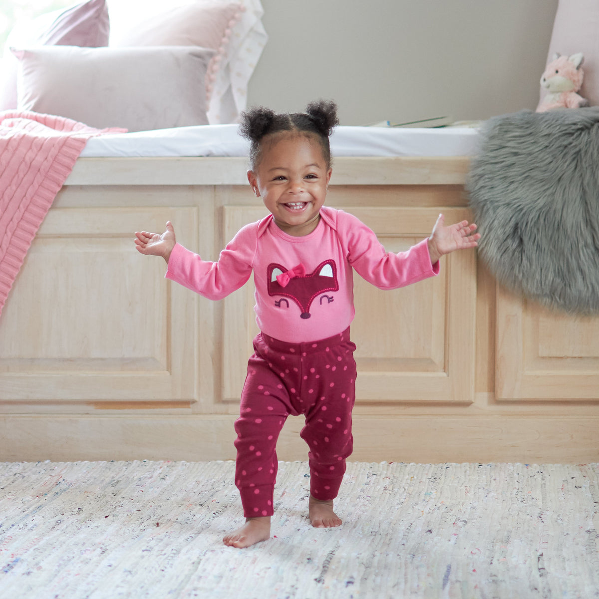 3-Piece Baby Girls Fox Bodysuit, Pant, & Cap Set, view 3