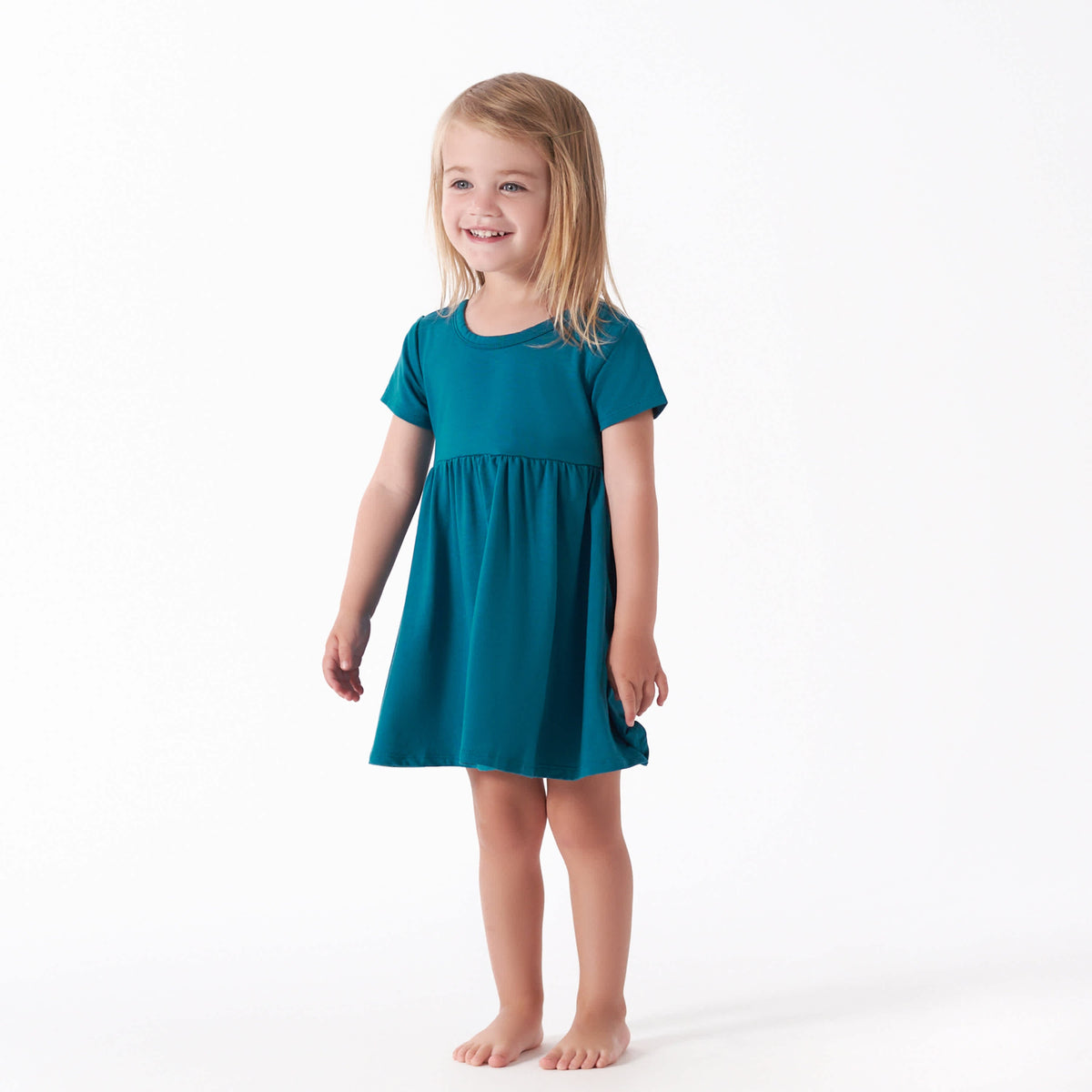 Infant & Toddler Girls Ocean Teal Buttery Soft Viscose Made from Eucalyptus Twirl Dress, view 1