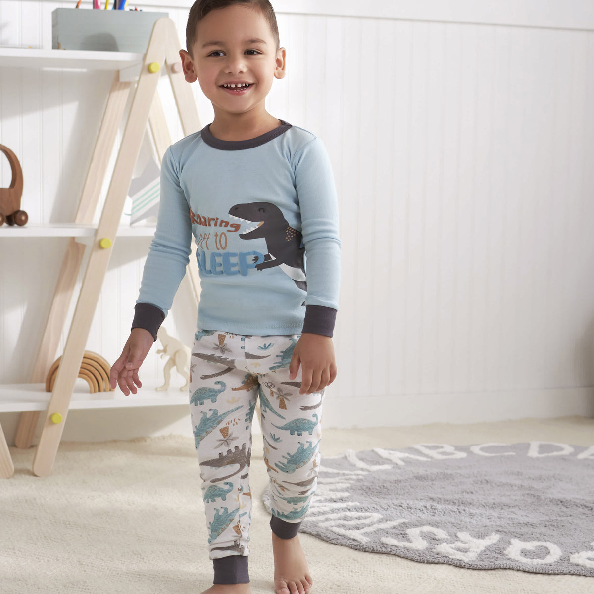 4-Piece Infant & Toddler Boys Dino Blues Snug Fit Cotton Pajamas, view 2
