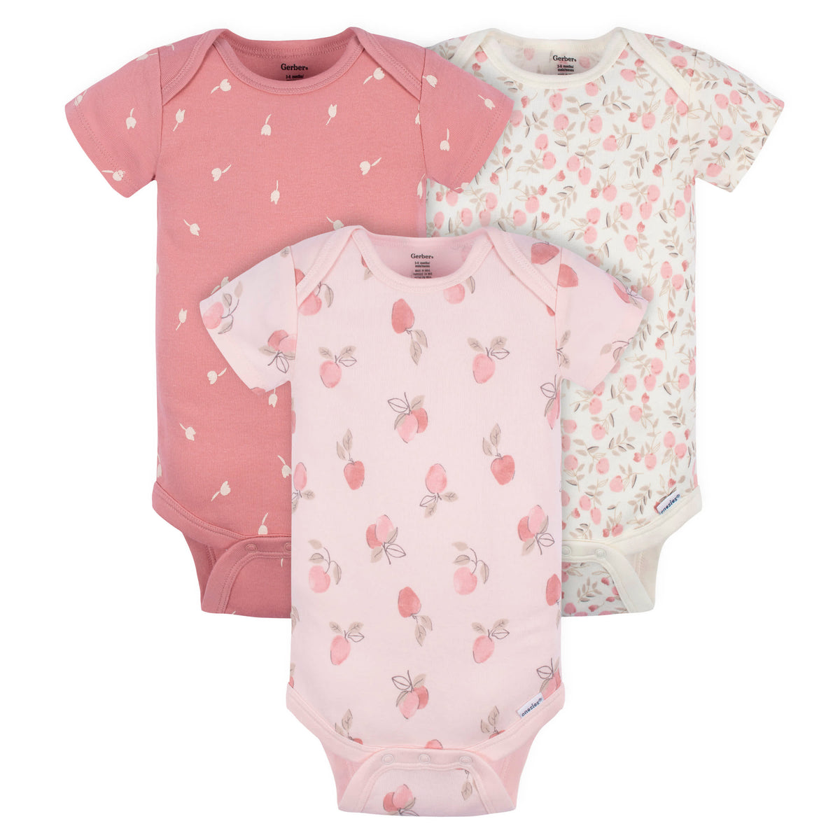 3-Pack Baby Girls Appley Sweet Short Sleeve Onesies Bodysuits