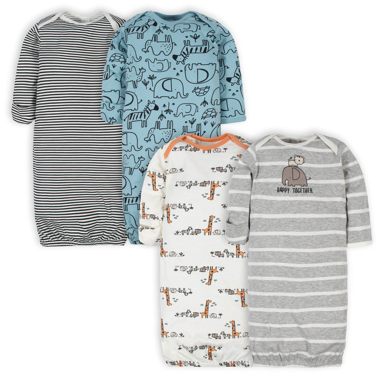 4-Pack Baby Boys Jungle Gowns