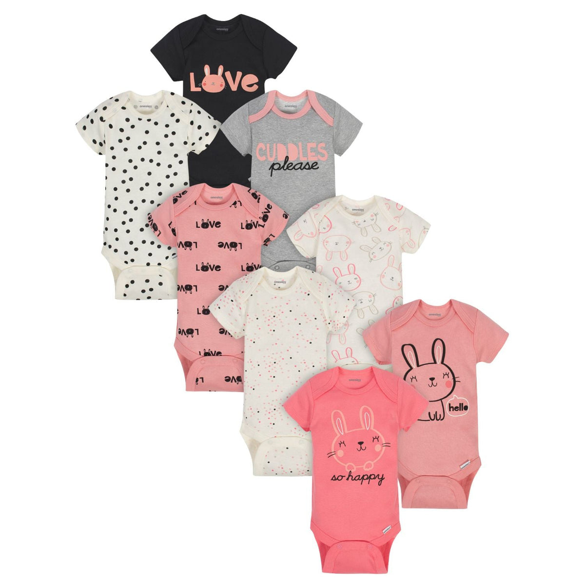 8-Pack Baby Girls Bunny Short Sleeve Onesies Bodysuits