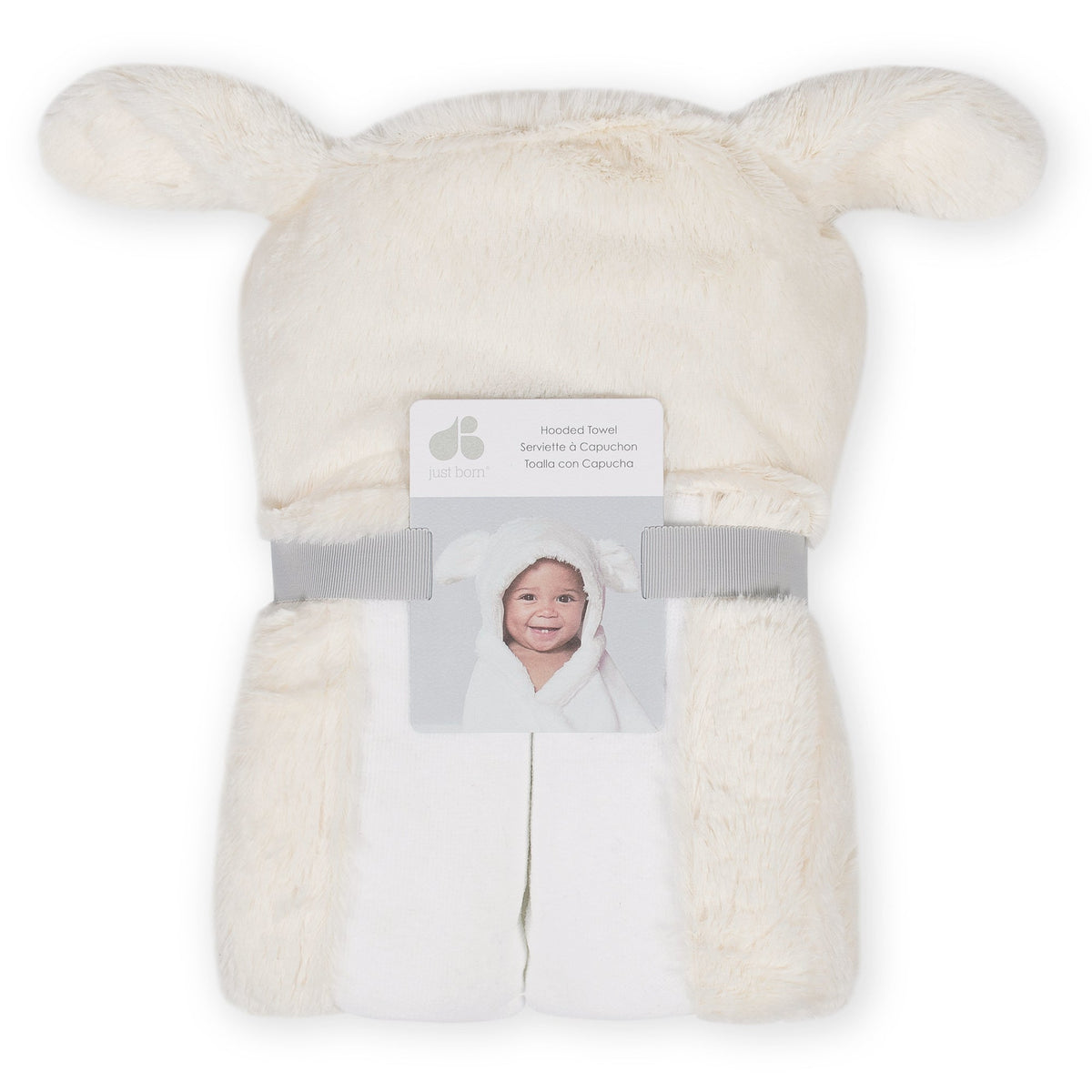 Baby Neutral Lamb Cuddle Plush Hooded Bath Wrap, view 2