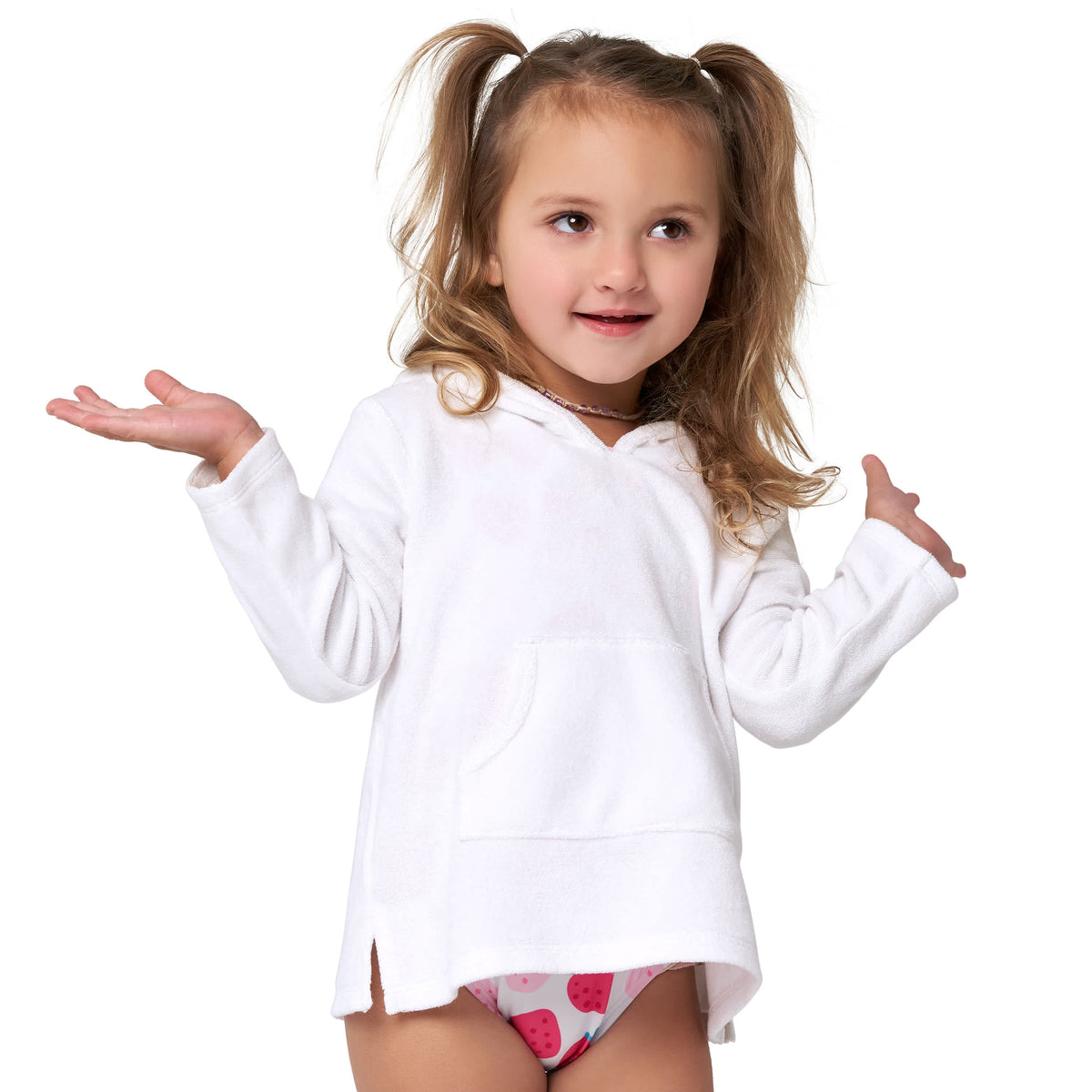 Baby & Toddler Girls White Hooded Kangaroo Pocket Terry Coverup, view 2