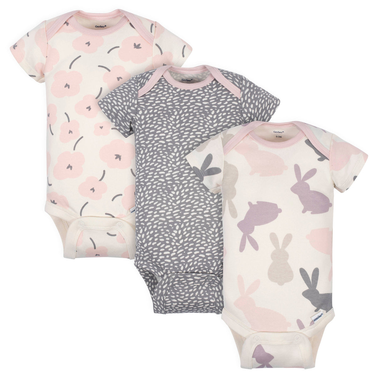 3-Pack Baby Girls Bunny Onesies Bodysuits