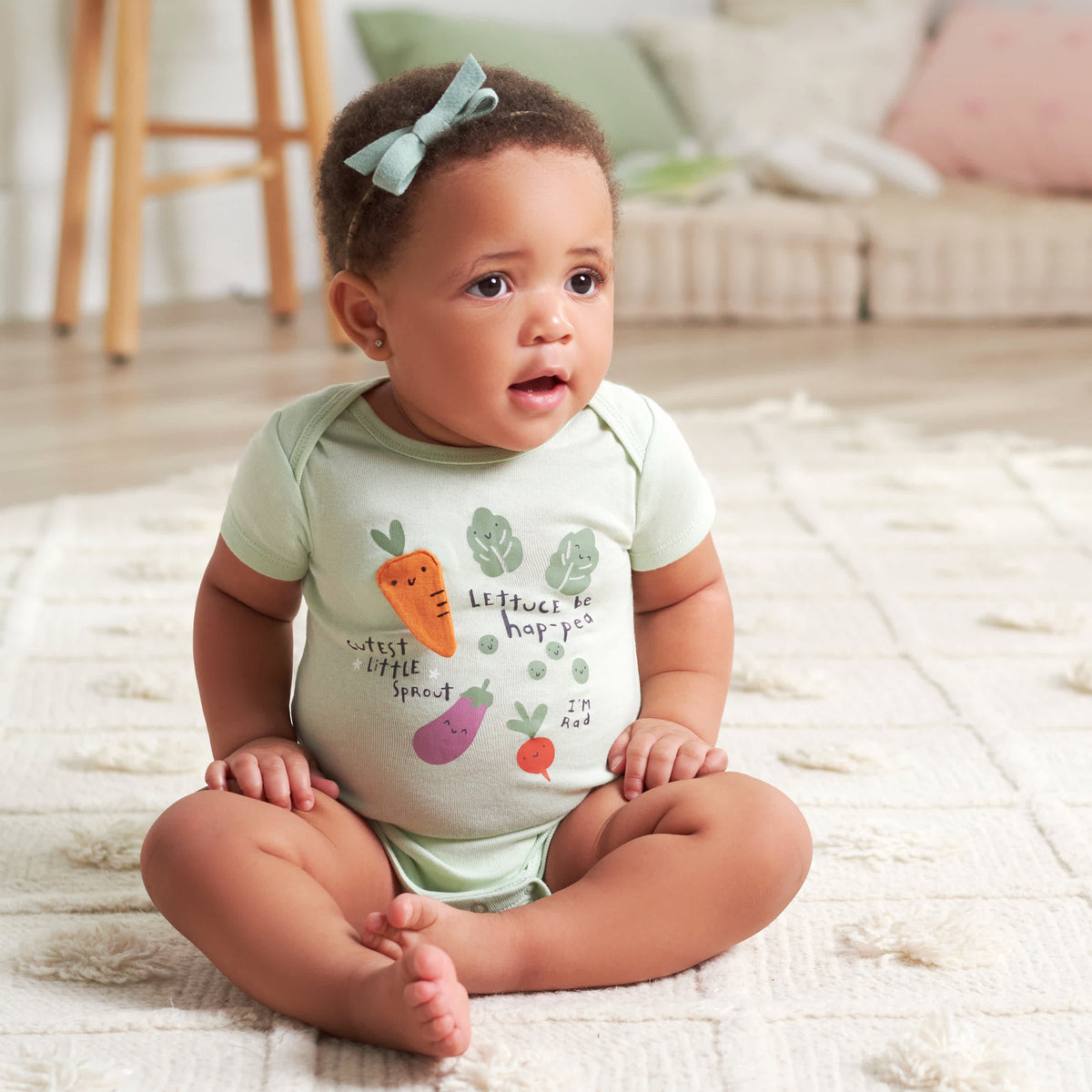 5-Pack Baby Neutral Happy Veggies Onesies Bodysuits, view 2