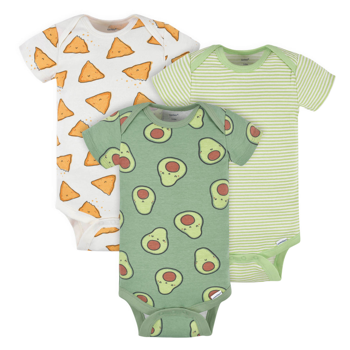 3-Pack Baby Neutral Avocado Short Sleeve Onesies Bodysuits