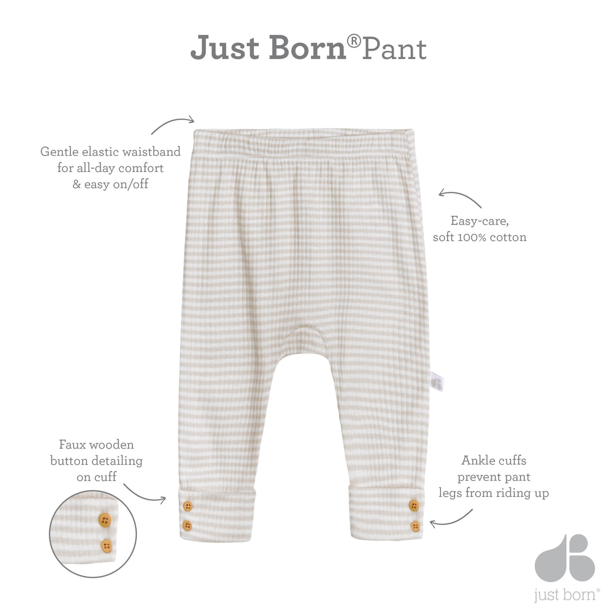 Just Born 2-Pack Baby Neutral Natural Leaves Pants, view 9