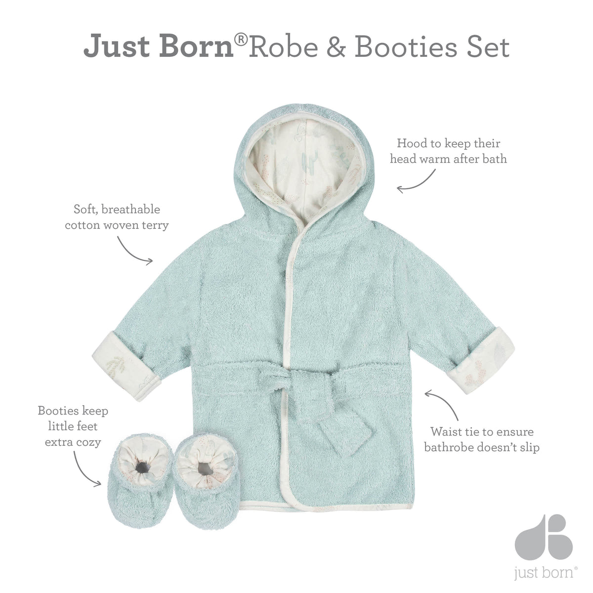 2-Piece Baby Boys Desert Cactus Bathrobe & Booties Set, view 5