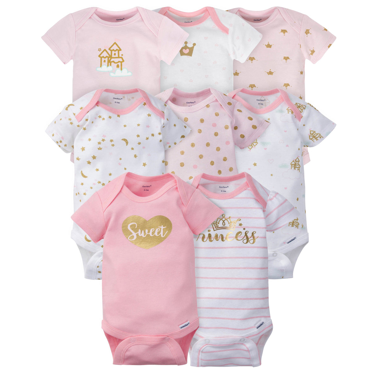 8-Pack Baby Girls Castle Short Sleeve Onesies Bodysuits