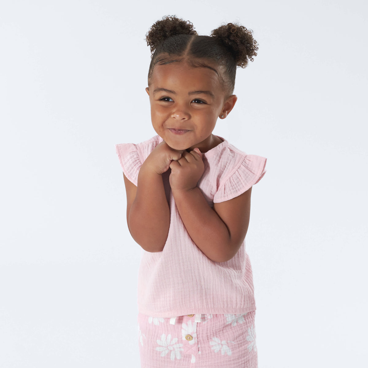 Infant & Toddler Girls Pink Gauze Flutter Sleeve Top, view 4