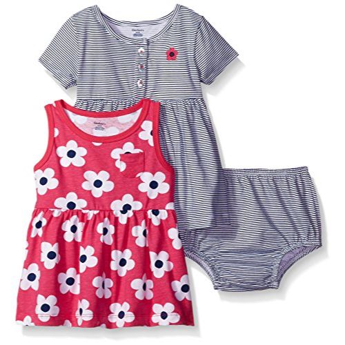 3-Piece Baby Girls Big Flowers Dress and Diaper Cover Set