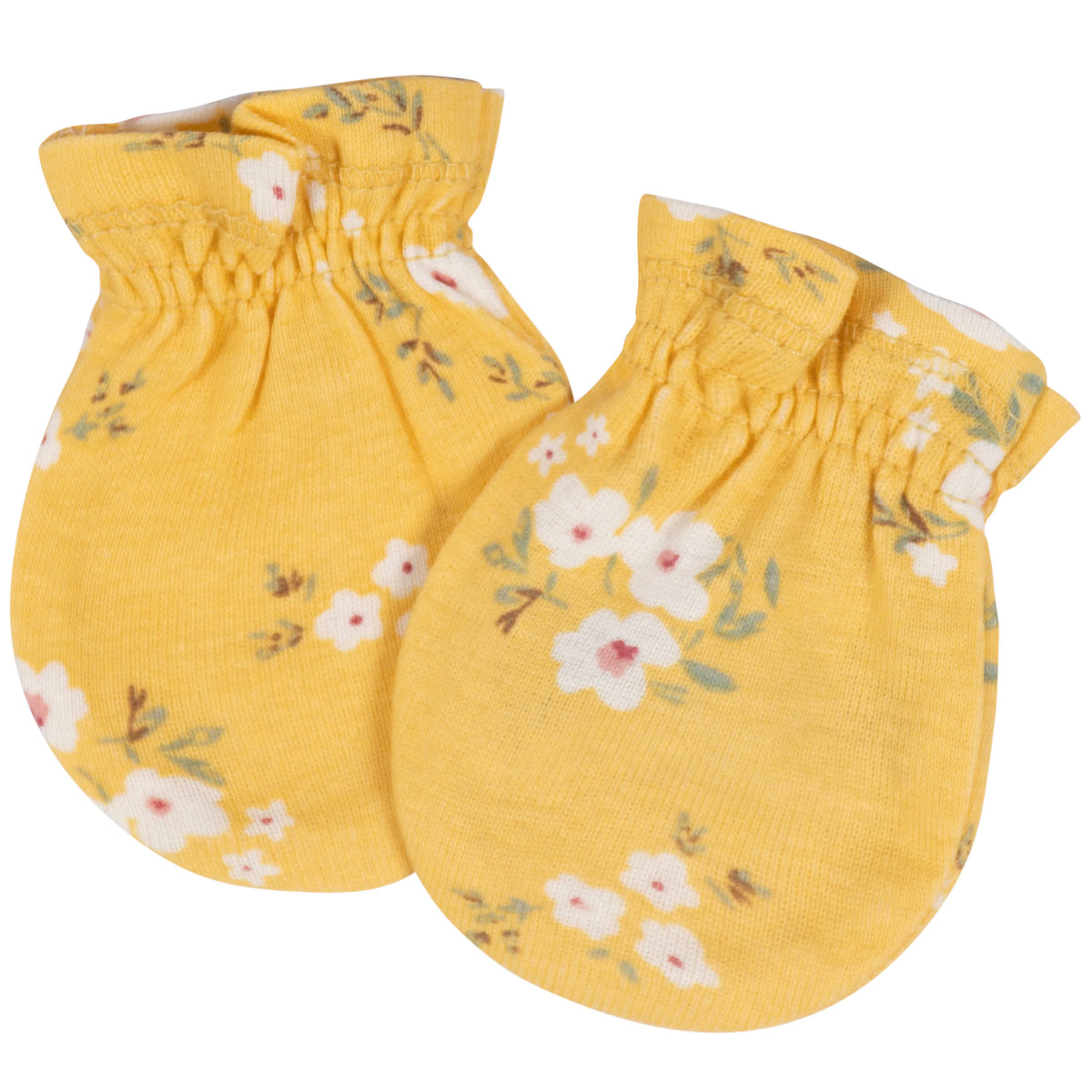8-Piece Baby Girls Golden Floral No Scratch Mittens & Caps Set, view 5