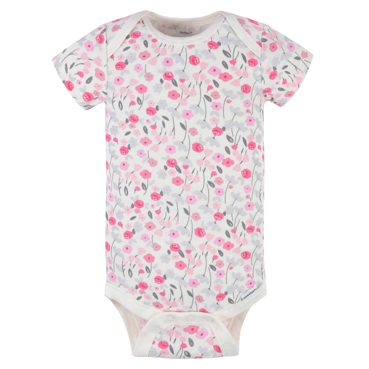 3-Pack Baby Girls Rose Floral Short Sleeve Onesies Bodysuits, view 5