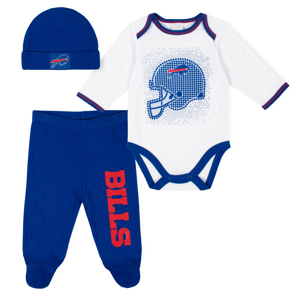 3-Piece Buffalo Bills Bodysuit, Pant, and Cap Set
