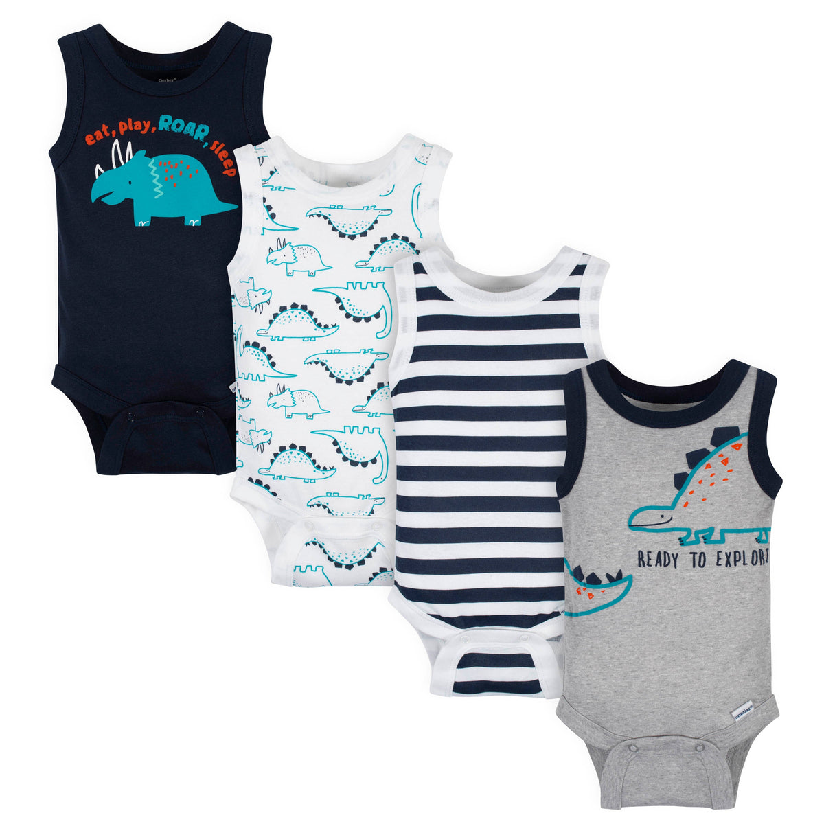 4-Pack Baby Boys Dino Onesies Bodysuits