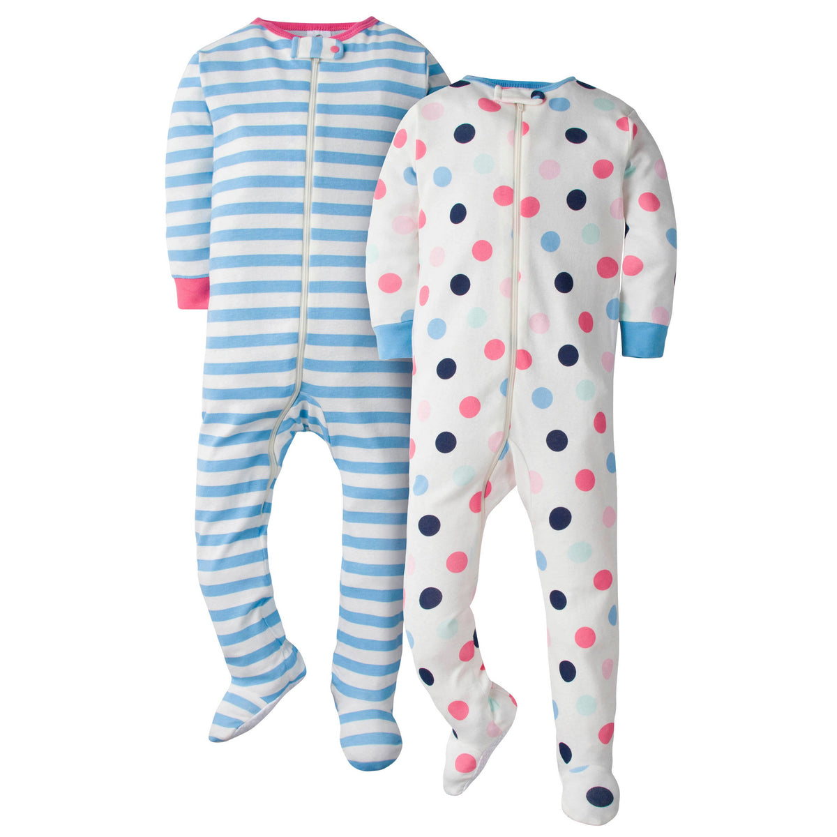 2-Pack Baby Girls Happy Dots Snug Fit Footed Pajamas