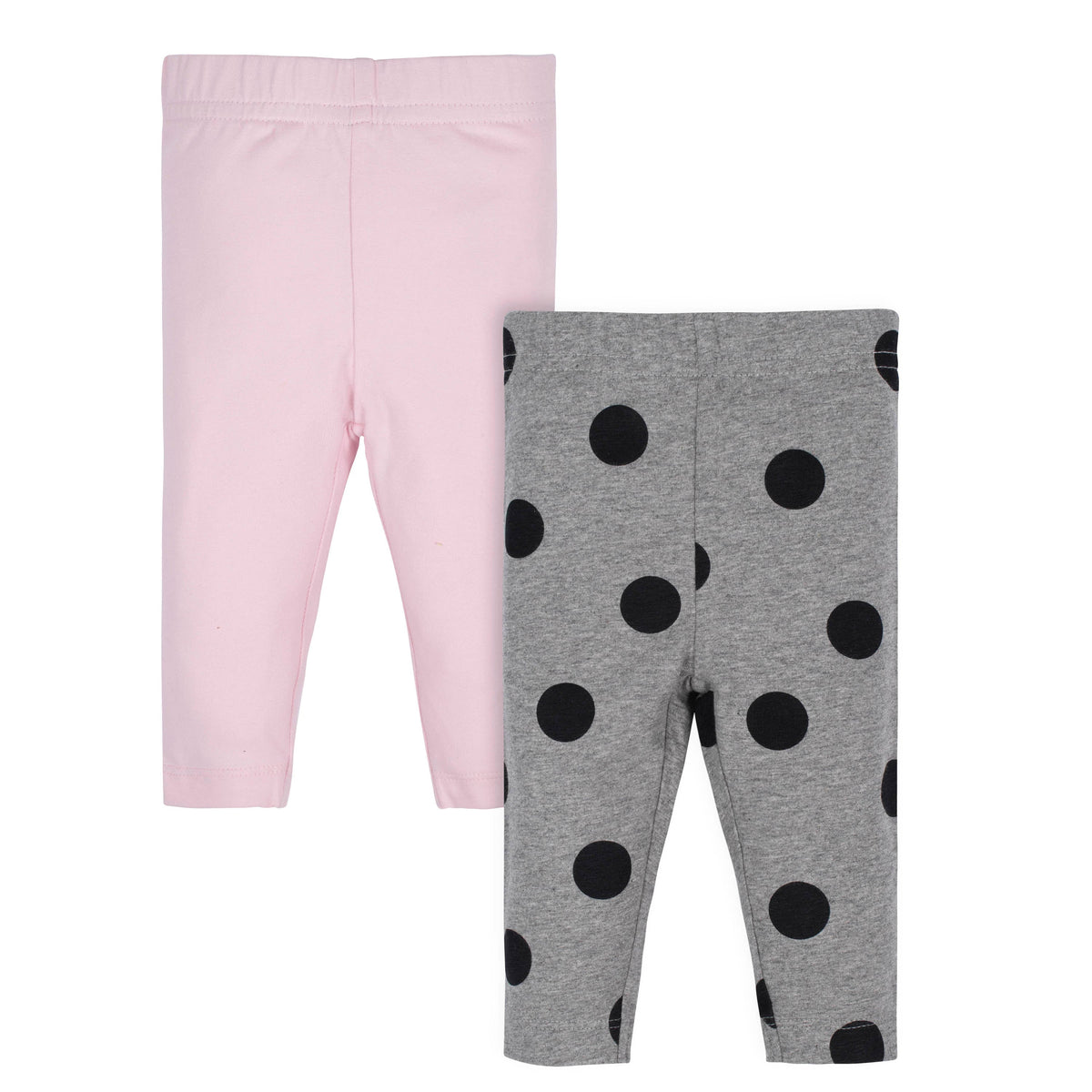 2-Pack Girls Pink Polka Dot and Grey Leggings