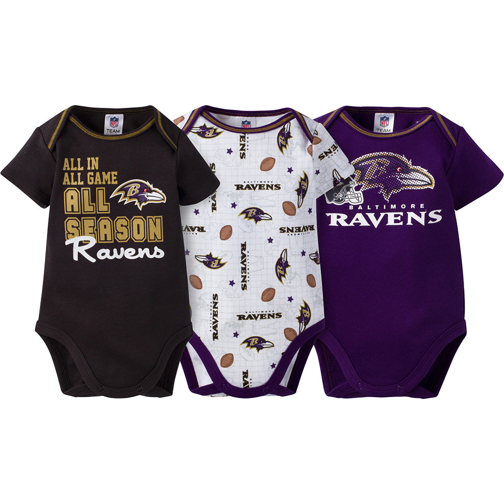 NFL 3-Pack Baby Boys Ravens Long Sleeve Bodysuits