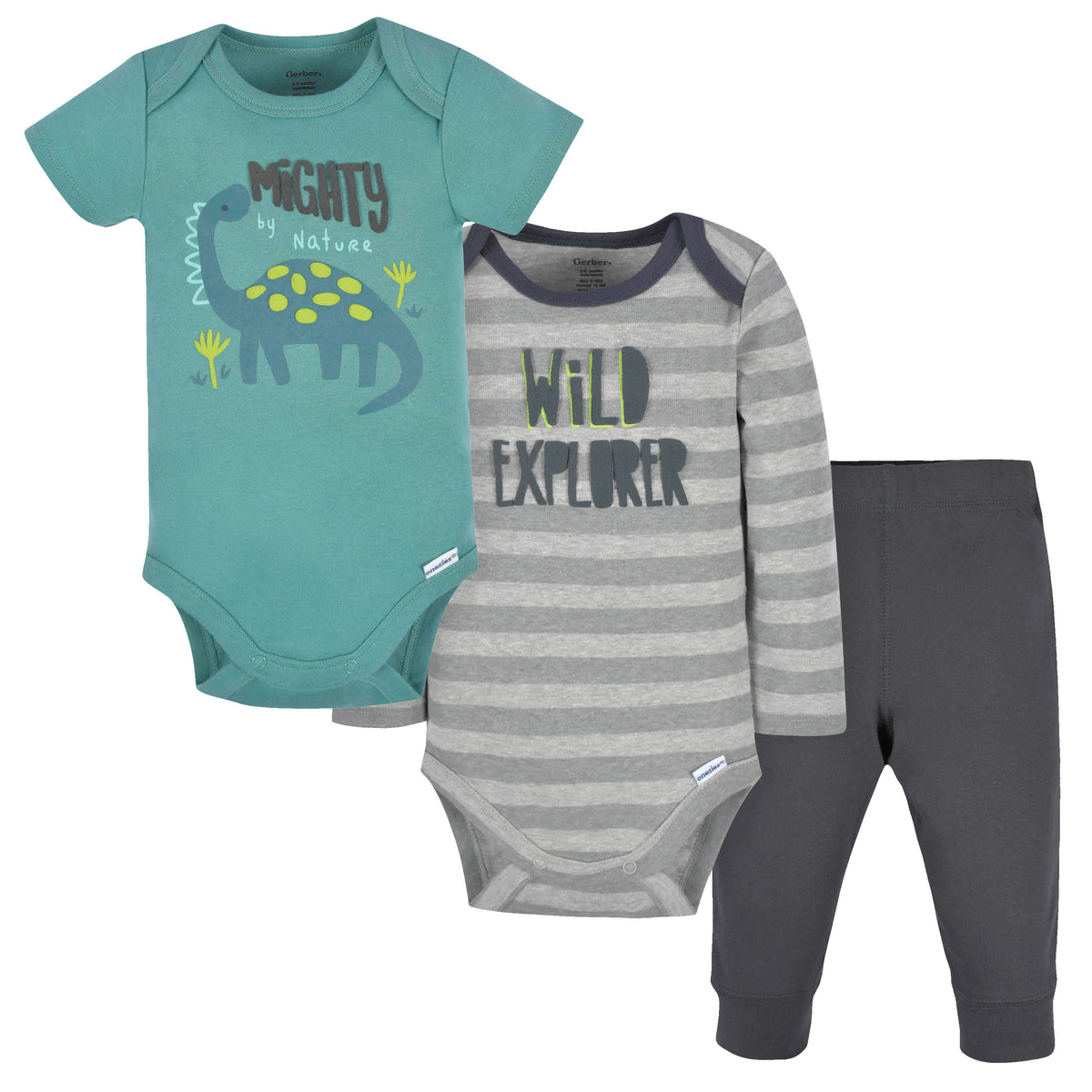 3-Piece Baby Boys Navy Dino Onesies Bodysuits and Pants Set