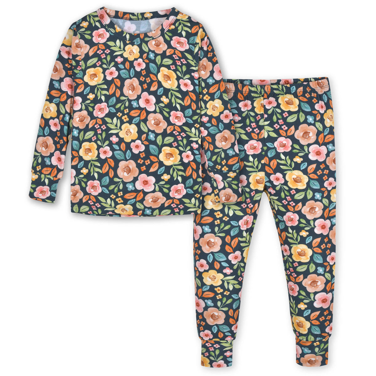 2-Piece Infant & Toddler Girls Midnight Floral Buttery Soft Viscose Made from Eucalyptus Snug Fit Pajamas, view 2