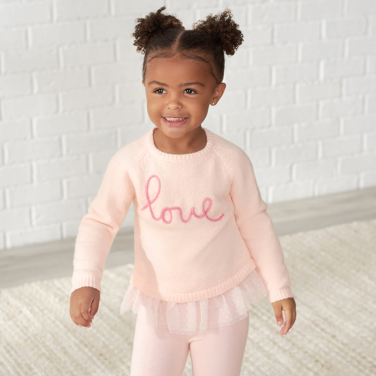 Infant & Toddler Girls Light Pink Sweater With Tulle Trim, view 2
