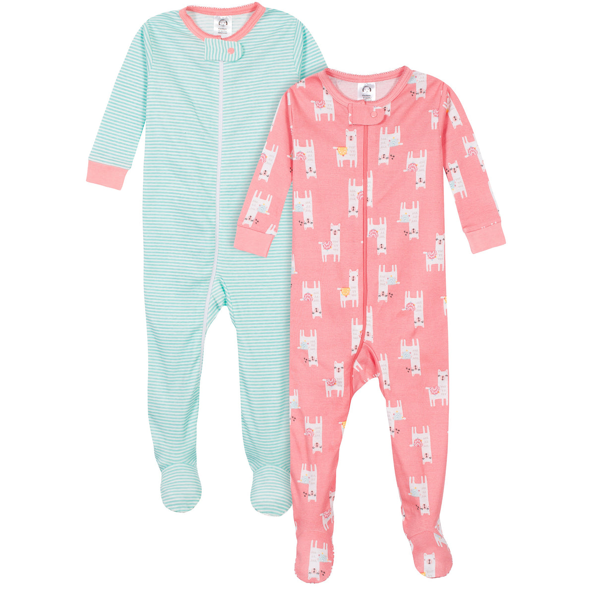 2-Pack Girls Llama Snug Fit Footed Cotton Pajamas