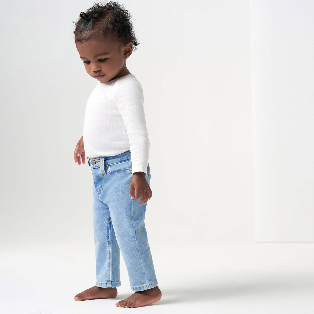 Baby Neutral Light Blue Straight Fit Jeans With Elastic Back, view 4