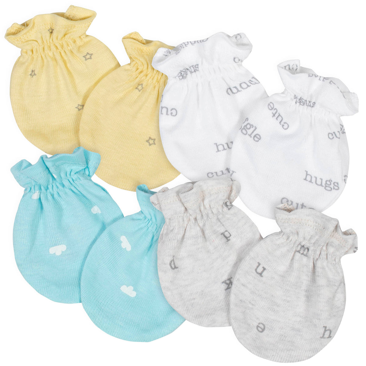 4-Pack Baby Neutral "Hugs" No Scratch Mittens Set